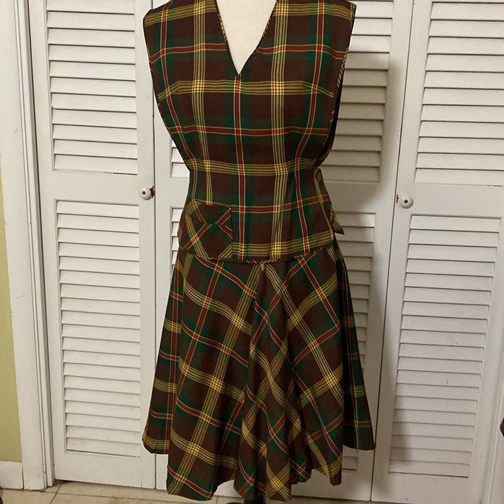 VINTAGE 60’s Koret of California plaid Skirt /Vest set size XS